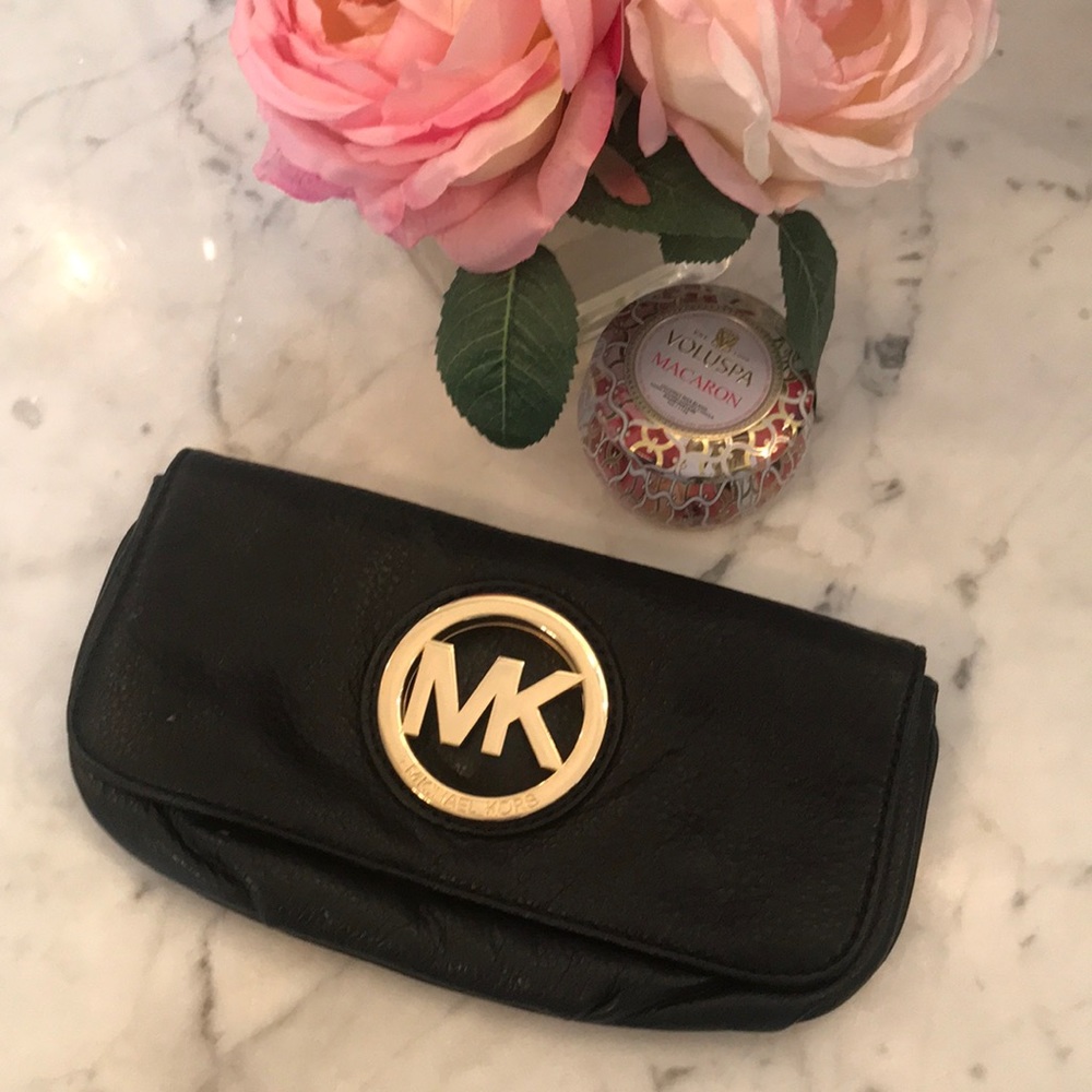 Michael Kors Black + Gold Leather Clutch!